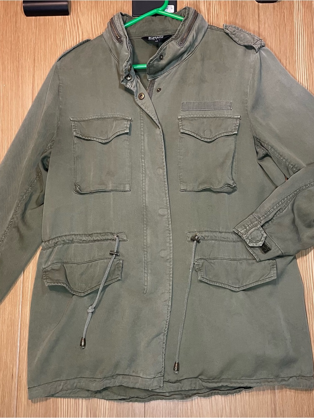 Buffalo David Bitton Womens Large Olive Military Field Jacket Packable Hood